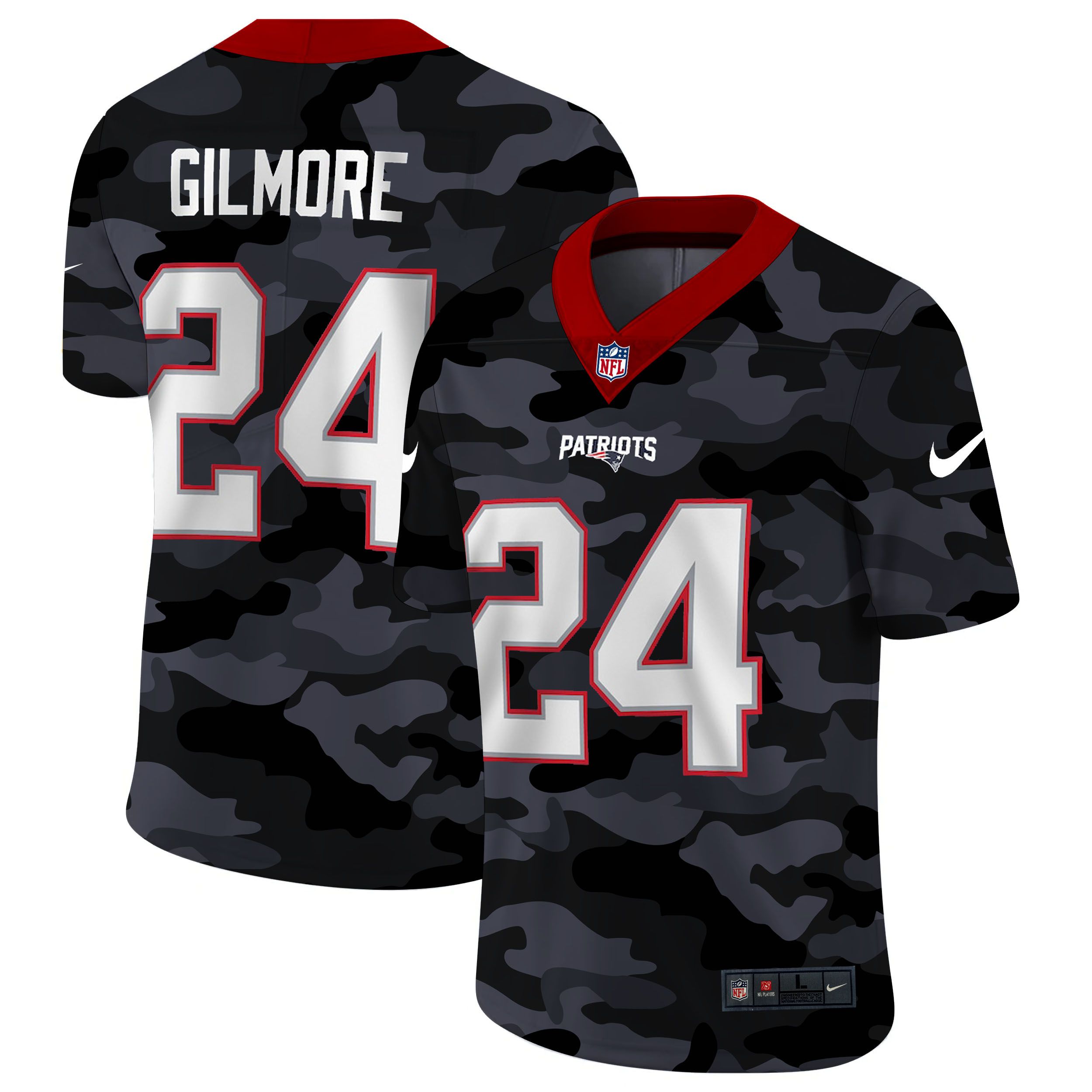 Men New England Patriots #24 Gilmore 2020 Nike Camo Salute to Service Limited NFL Jerseys